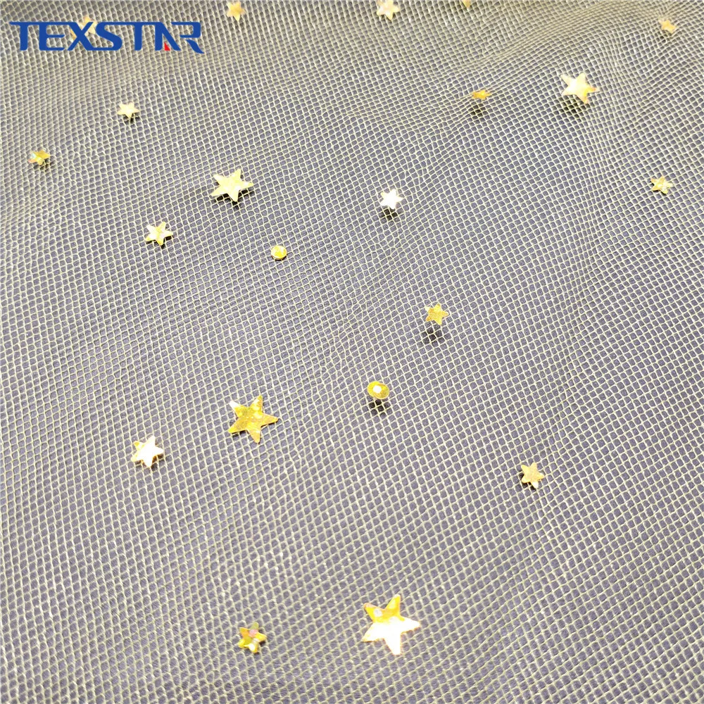 Soft hexagon stars Shiny sequin mesh tulle fabric for kid dress