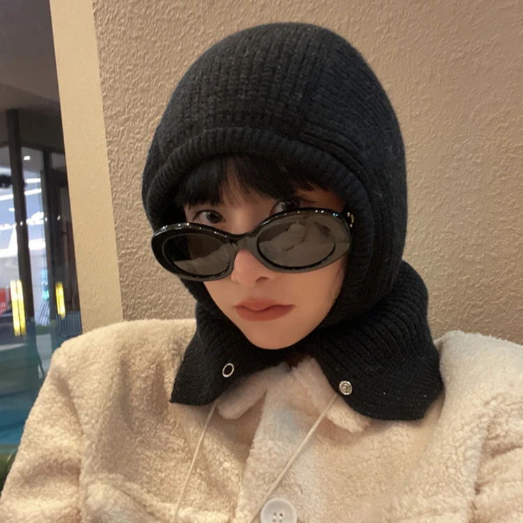 New Fashion Custom  Balaclava Knitted Hat Dual-purpose Hooded Scarf Knitted Hats Winter For Women