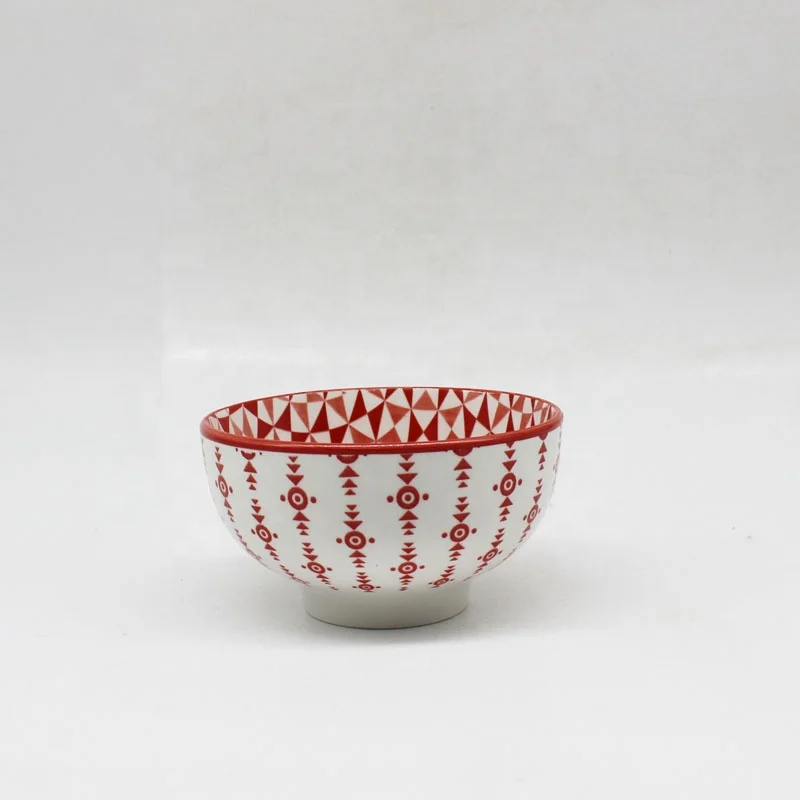 6.5 inch Wholesale Stoneware Bowl with Retro Pad Printing Patterns Ceramic Soup Bowl Customized Various Patterns for Kitchen
