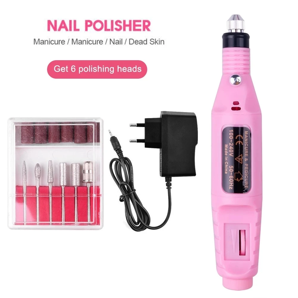 Электрическая машинка для маникюра и педикюра, мощный профессиональный аппарат для ногтей, пилка для ногтей, 6 насадок, дрель для ногтей
