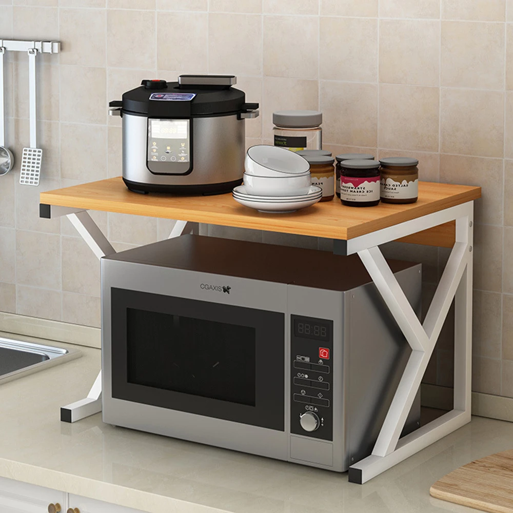 2 Tier Microwave Stand Wooden Storage Rack Kitchen Wooden Oven Shelving
