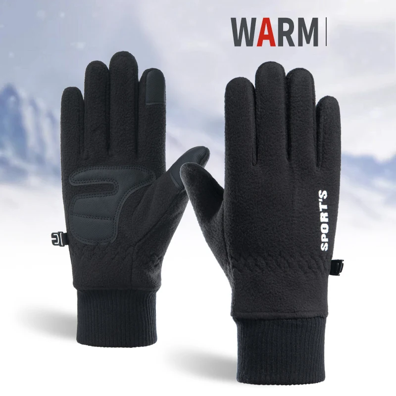 Rocker Fleece Thickened Warm Cycling Gloves Touch Screen Non-slip Winter Gloves Outdoor Windproof Ski Gloves Sports Casual Wrist