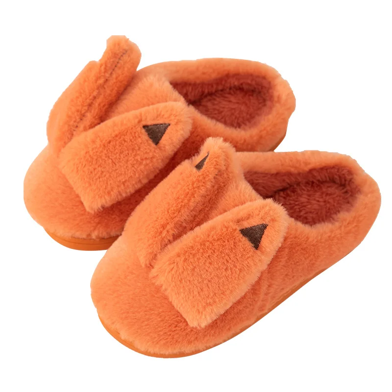Children Cute Animal Ear Shape Winter Slippers Kids Cotton Plush Fluff Home Slippers Warm Non-Slip Fur Slides