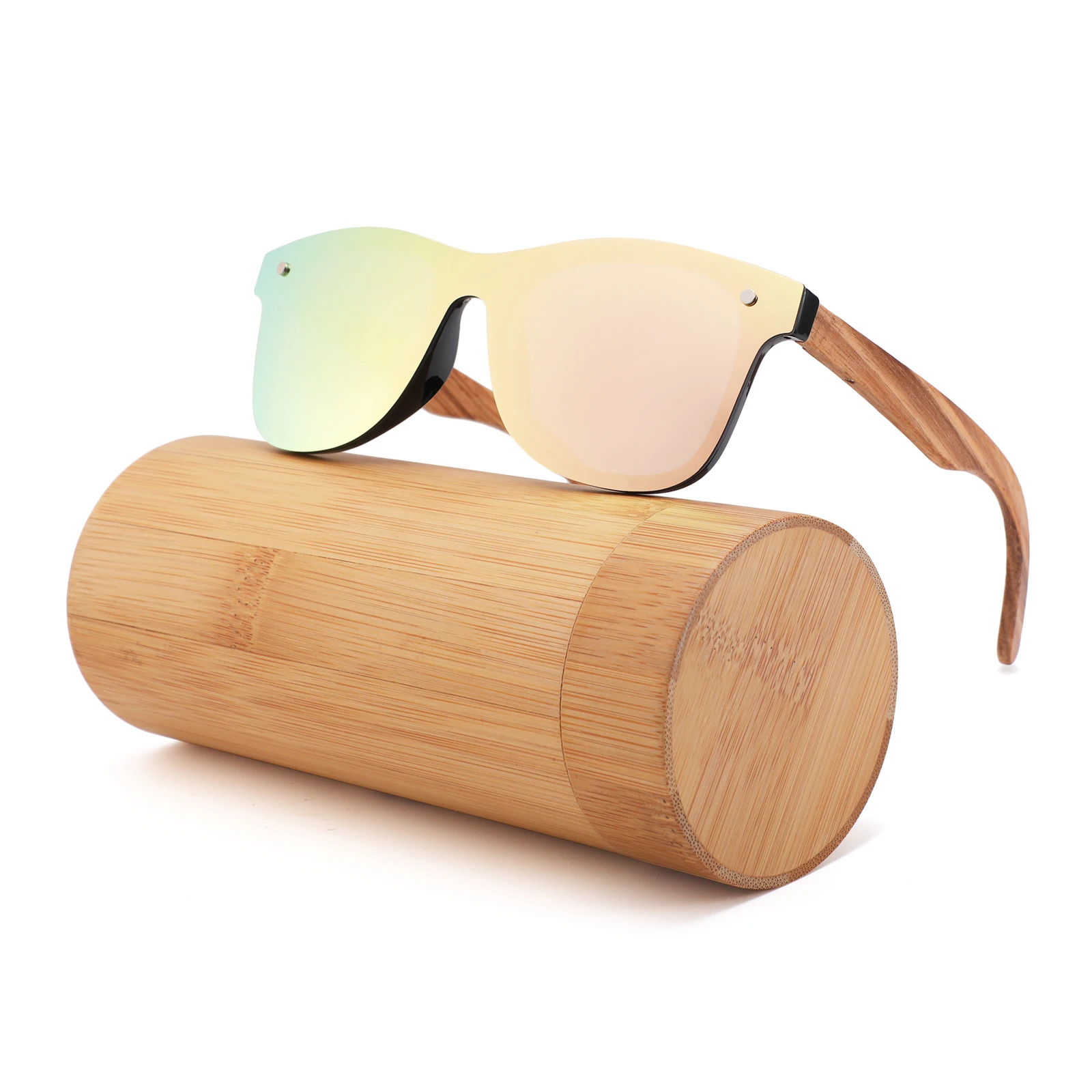 Natural Bamboo Sunglasses For Men Zebra Wood Custom Polarized Sunglasses Rectangle Lenses Driving UV400 Shades
