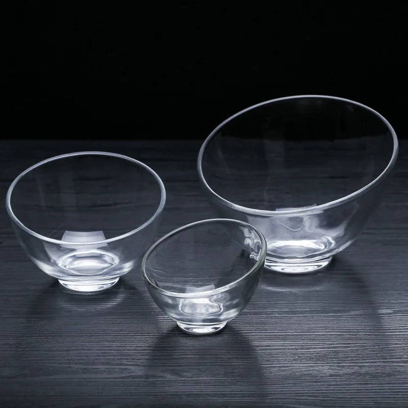 Slant Cut Glass Bowl,Glass Dessert bowl,Glass Terrarium glass salad bowl with print