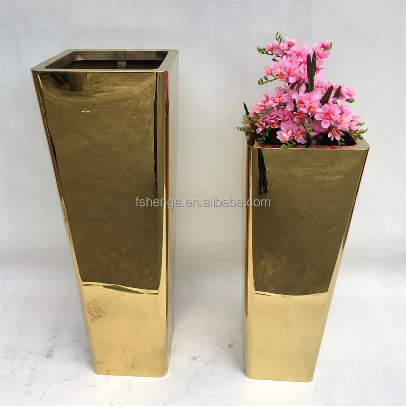 Modern Home Decor Flower Pot Planter / Luxury Modern Gold Large Plant Pot / Hotel Floor Metal Vases