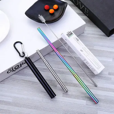 Hot selling Stainless Steel Metal Collapsible Straw with Aluminum Case and Cleaning Brush