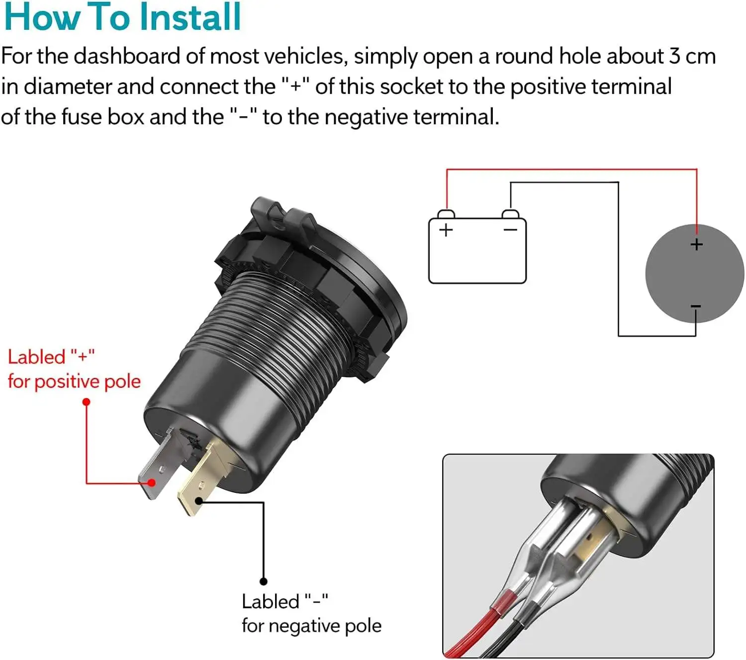 PD 30W USB C QC 36W Car USB Port Waterproof with Button Switch USB Car Charger Socket