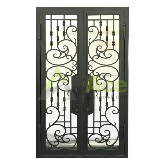 China manufacturer house main entry door exterior rustic arch decorative double wrought iron entrance front doors