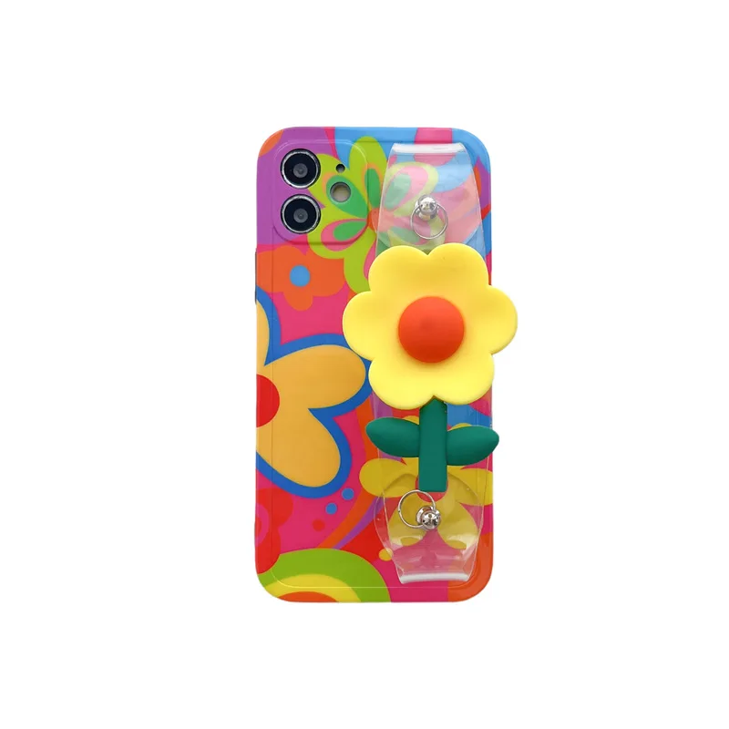 Colorful Painting Flowers  colorful flower phone case with wristband for all phones