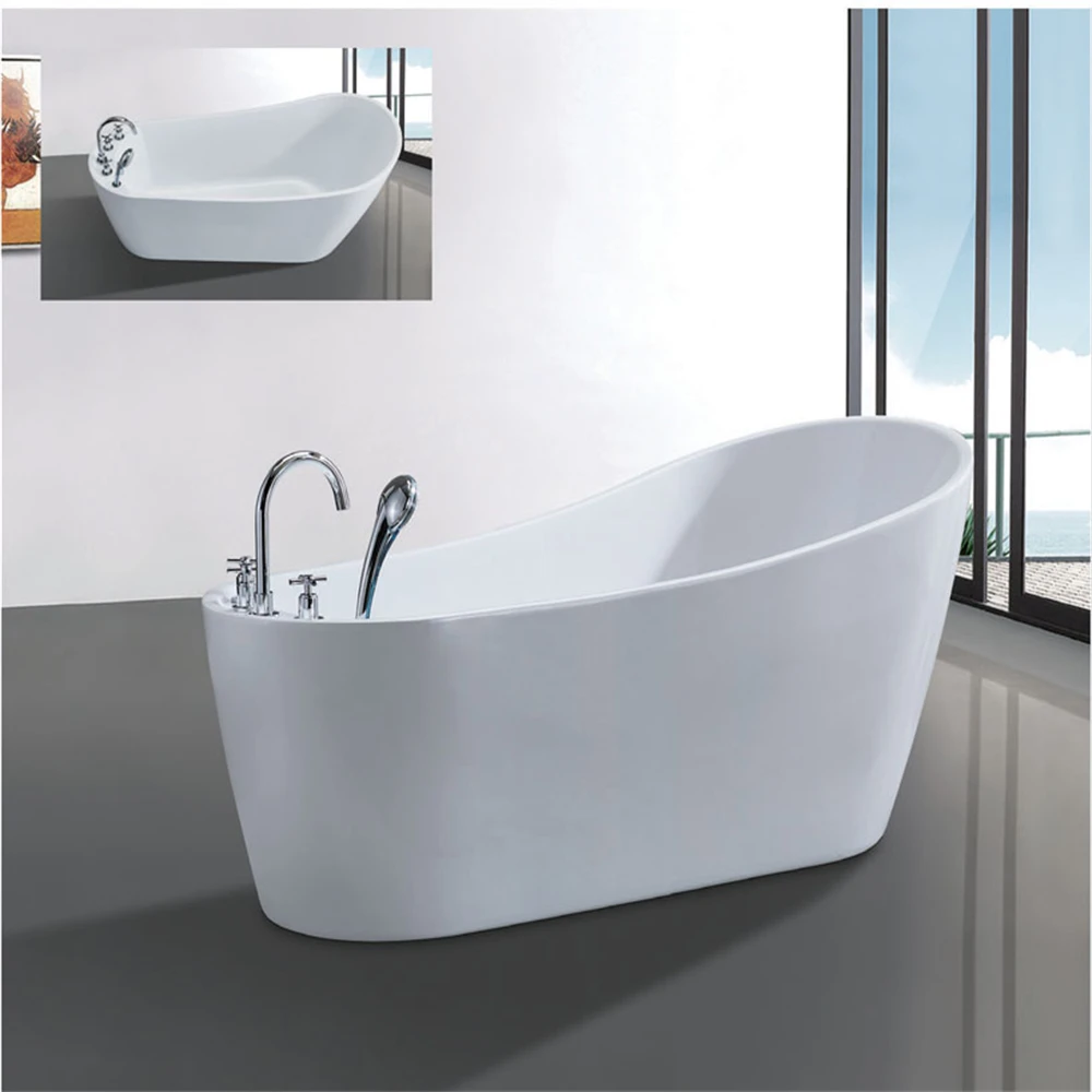 Modern Design White Acrylic Free Standing Bathtub with Faucet Soaking Function and Massage Features for Bathroom Use