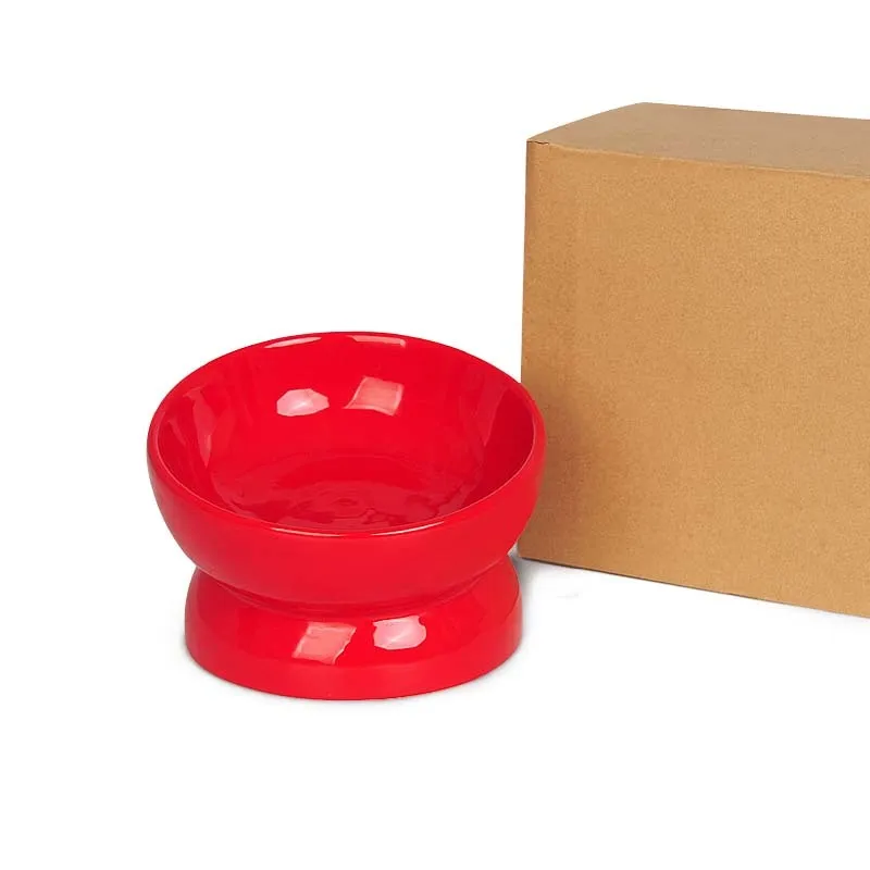 Ceramic pet high foot oblique color ceramic bowl to protect cervical vertebra dog cat bowl large