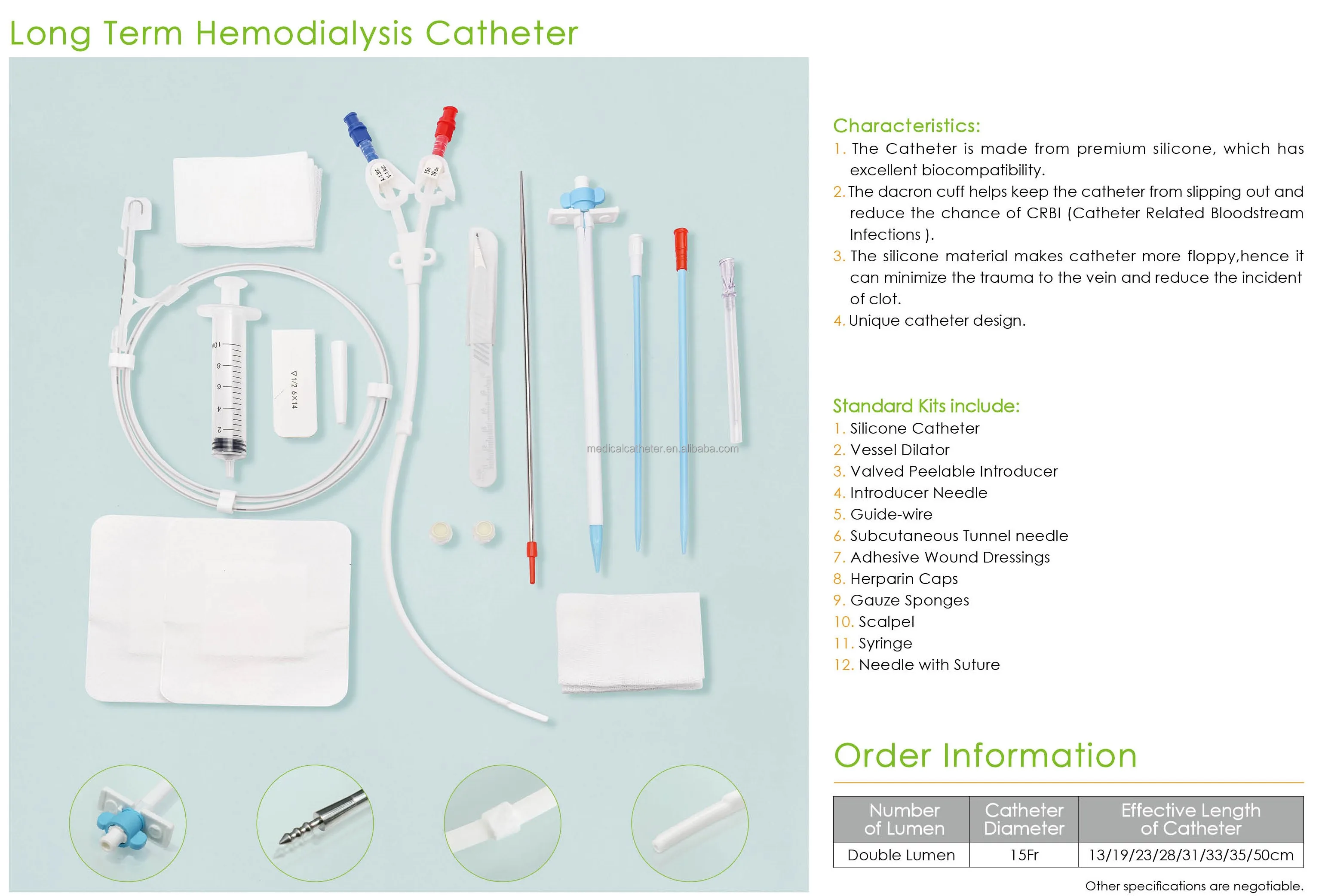 Medical disposable Long Term hemodialysis catheter set blood permanent haemodialysis kit CE ISO clinical consumable