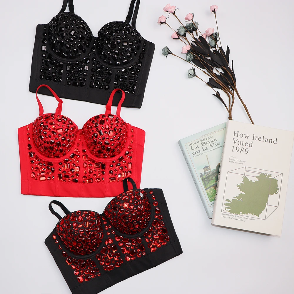 Factory Wholesale High Quality Customized Acrylic Diamond Hand Nailed Bead Corset Crop Top