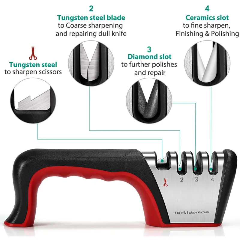 Factory direct sales professional 4 in 1 manual knife sharpener 4 stage for home kitchen