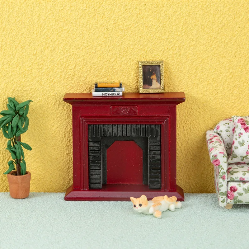 Wholesale Miniature Classical Dollhouse Wooden Furniture Mini 1:12 Scale miniature Retro fireplace dollhouse