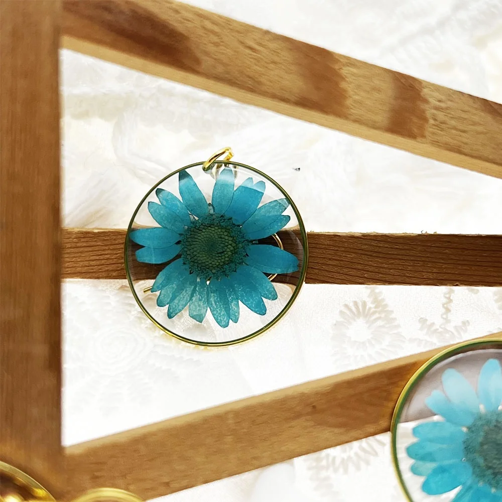 Fashion Gold Filled handmade Bohemian Resin Dried birth month Flowers daisy Stainless Steel Earrings hook For Party