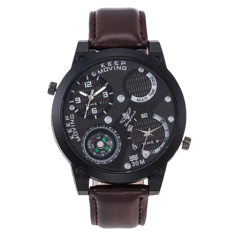 Fashion dual movement outdoor military compass watch waterproof belt quartz watch