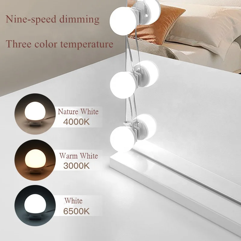 Led vanity mirror bulb USB Hollywood vanity mirror lamp bathroom dresser lighting 3-color dimmable led wall lamp