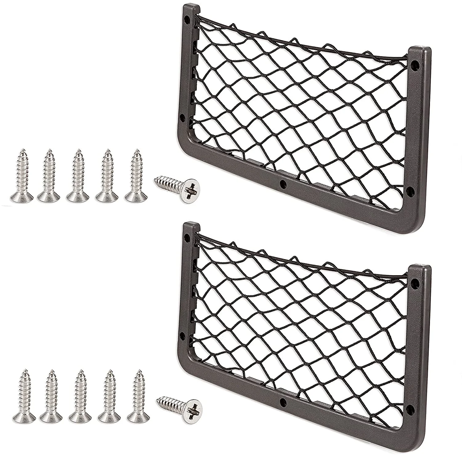 Car Storage Net Bag, ABS Plastic Frame pocket with Stretchable Mesh Net, Universal String Bag Car Seat Side Back Stick-on for Pu