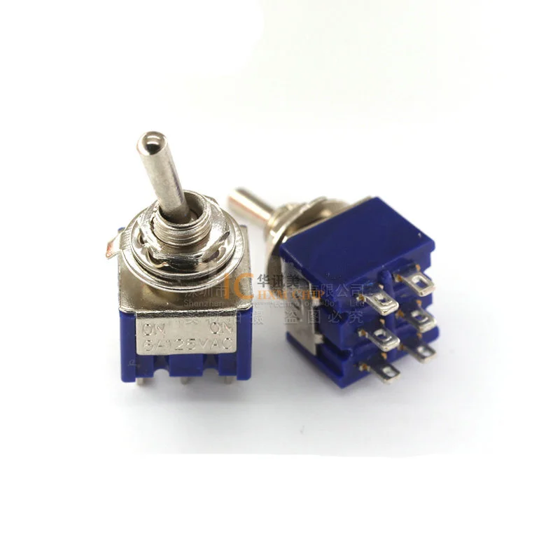 MTS-202 6 Pin 2 Position Toggle Switches ON-ON DPDT Mini Toggle Switch 6A/125V 3A/250V