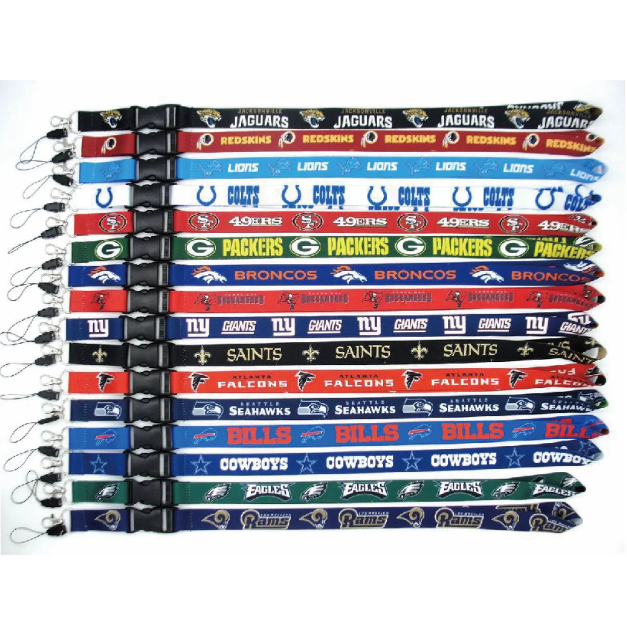 Wholesale US NFL Soccer Club Thermal Transfer Gradient Long Lanyard Keychain Metal Iron Work Pass Buckle Wholesale Lanyard