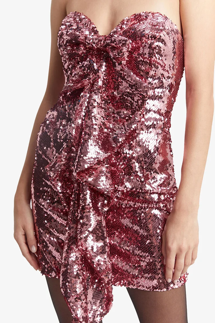 Custom High Quality Ladies Sexy Strapless Sequins Mini Party Night Club Dress