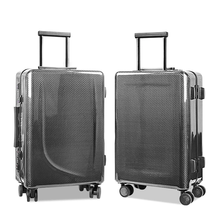 brand luxury metallic aluminum carry on luggage trolly bag carbon fiber suitcase for women
