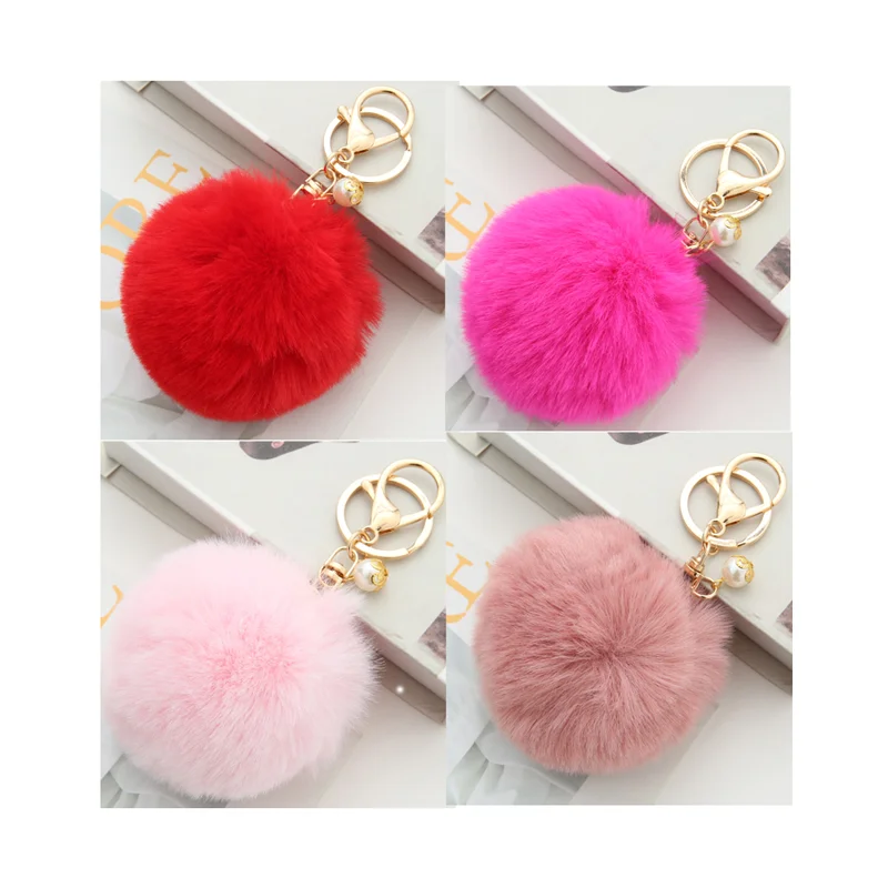 
8cm Furry Puff Ball Faux Rabbit Fur Pom Pom Cute Ball Key Chain for Women Charm Strap Accessories Souvenir Key Ring Holder 1046 