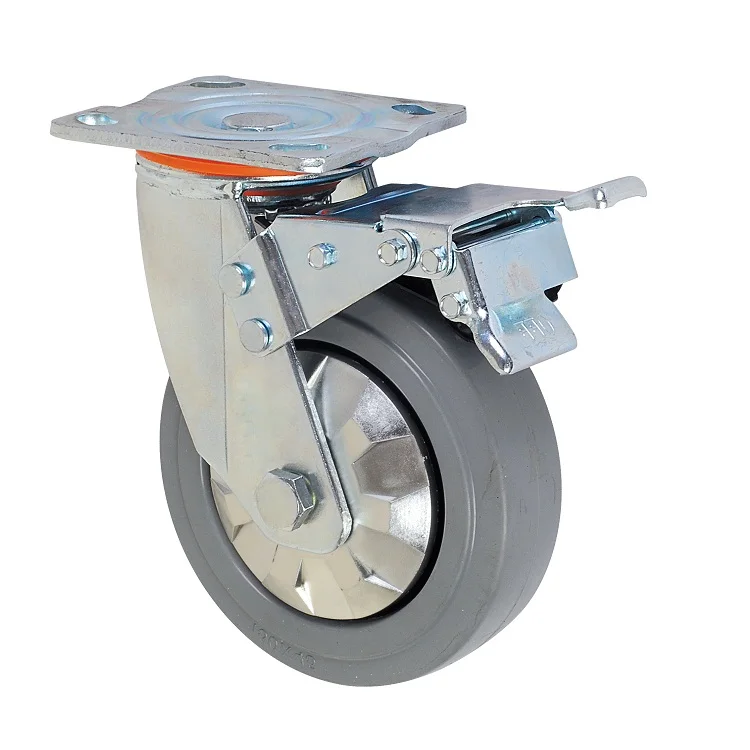 Двойной шариковый подшипник 6 дюймов серый резиновый колеса тележки с тормозом