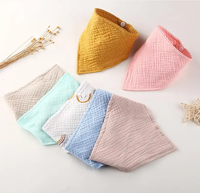Wholesale  Organic Natural Cotton Baby Bib High Quality Custom Muslin Baby Bandana Bibs Infant Drool Bib with Snaps