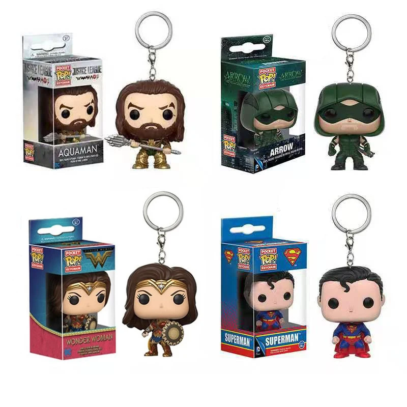Hot llaveros 4cm action figure plastic key chains bobble head Aquaman Green Arrow Wander Super hero