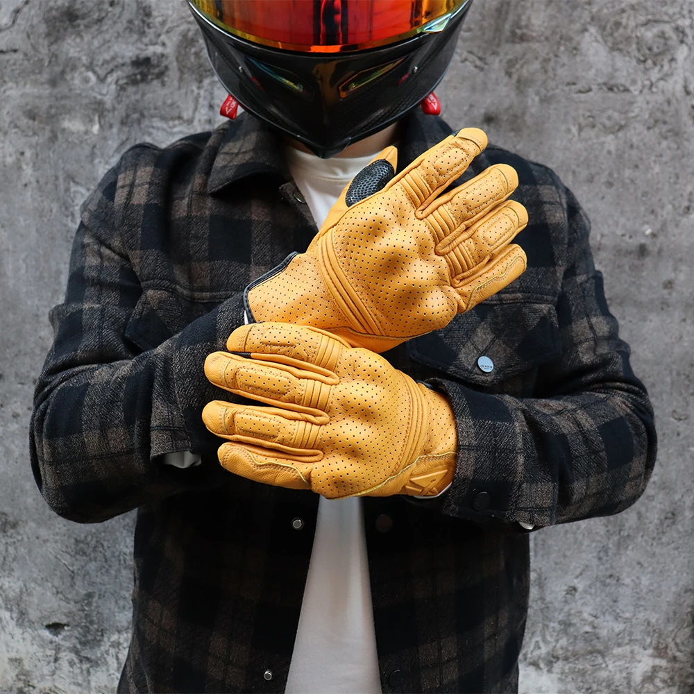 Retro Motorcycle Gloves Women Motorbike Gloves Men Summer Motocross Riding Guantes Leather Moto Gloves BMX Enduro Accessories