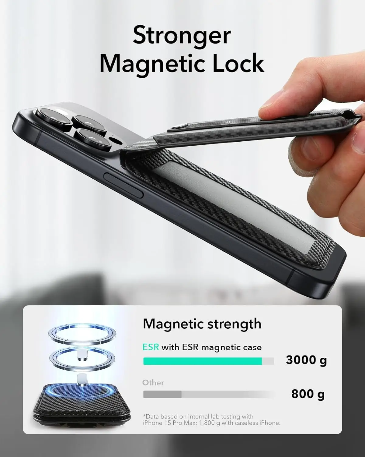 Adjustable Stand 5 Card Holder Genuine Leather MagSafe Wallet Secure Grip Finger Loop Magnetic Wallet for iPhone 16/15/14/13/12
