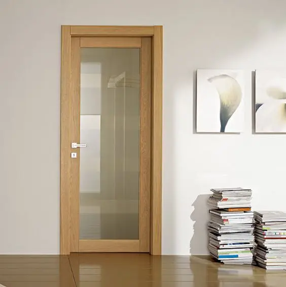 Modern MDF Door Interior Door Flush Series Glass Wood Venneer MDF Door