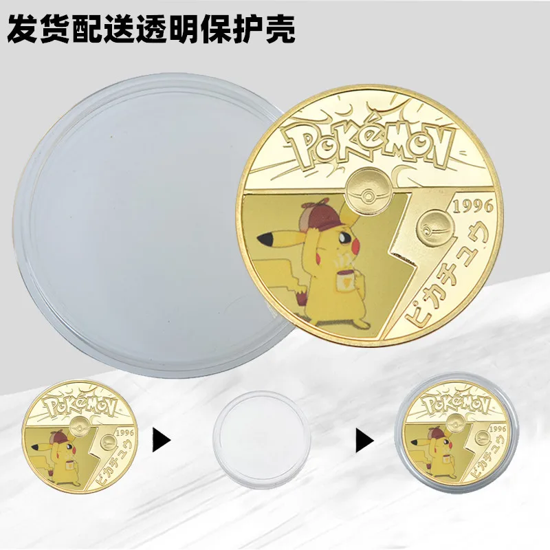 NEW Pokemons Gold Silver Coins Pikachu Golden Commemorative Coin Charizard Round Metal Pokemons Collector Coins