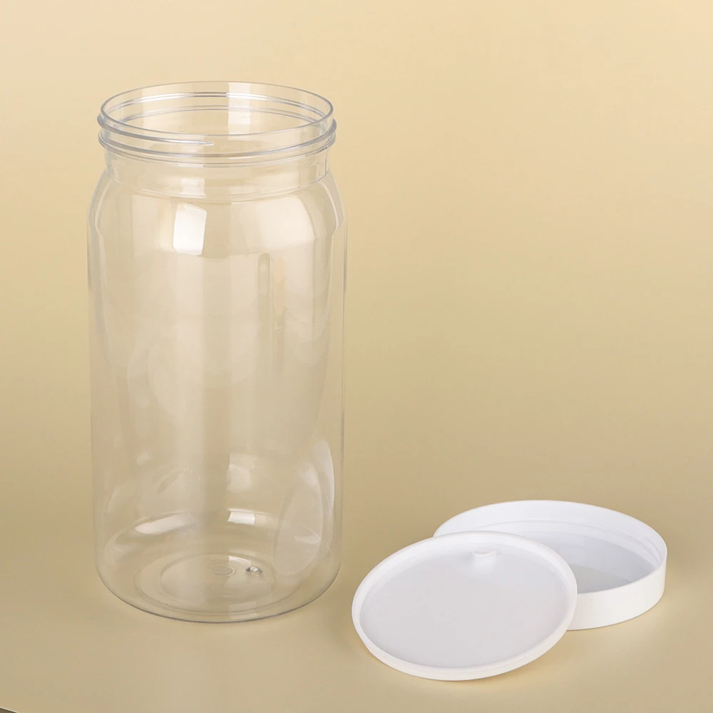 Transparent Food Grade PET 1100Ml Wide Mouth Storage Cookie Candy Nuts Dry Fruit Containers Plastic Mason Jar With Lid