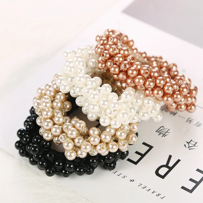 14 Colors Woman Elegant Pearl Hair Ties Beads Girls Scrunchies Rubber Bands Ponytail Holders Hair Accessories Elastic Hair Band