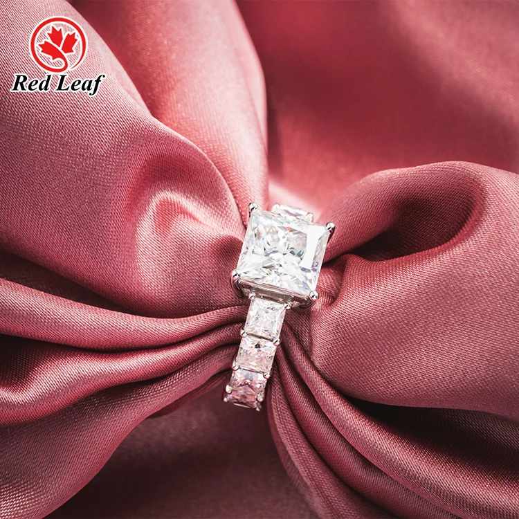 Redleaf Trendy Fine Jewelry Square Cut Moissanite Rings 925 Silver Plated 18K White Gold Plated Engagement Ring