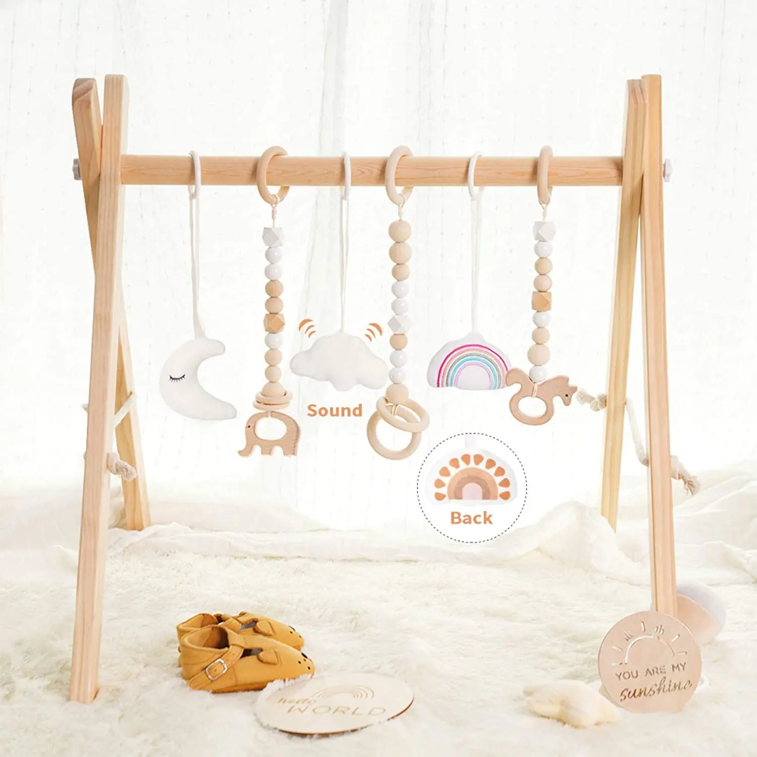 Cute Wholesale Wooden Rattan Baby Gym Play,High Quality Eco-friendly Indoor Wooden Baby Play Gym