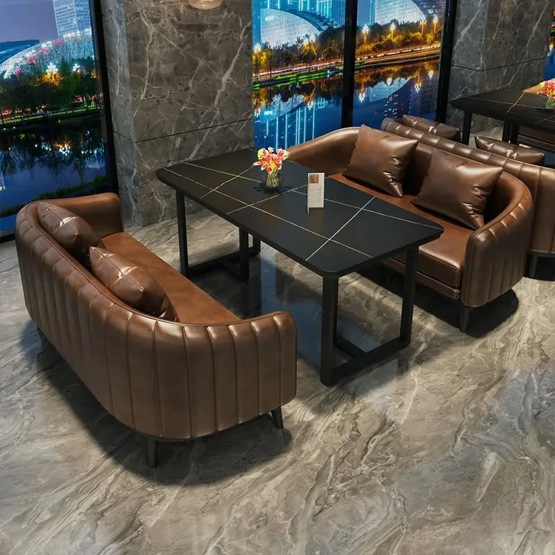 Retro industrial style bar deck sofa coffee Western restaurant rest area dining table and chairs set