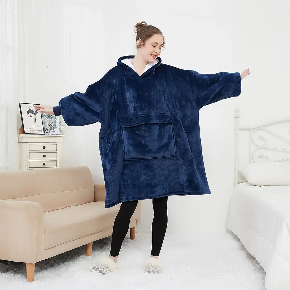 Oversized Nature Wearable Sherpa Home Winter Tv Custom Logo Printed Giant Wearable Cozy Hoodie Blanket