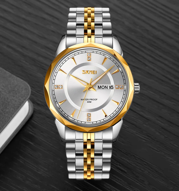 SKMEI 9268 Luxury Men Stainless Steel Wristwatches Business Quartz Watch 30M Waterproof