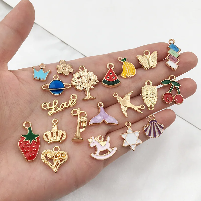 Assorted Gold Plated Enamel Animal Plant Fruit Heart Star Charms Pendants for DIY Necklace Bracelet Earrings Making