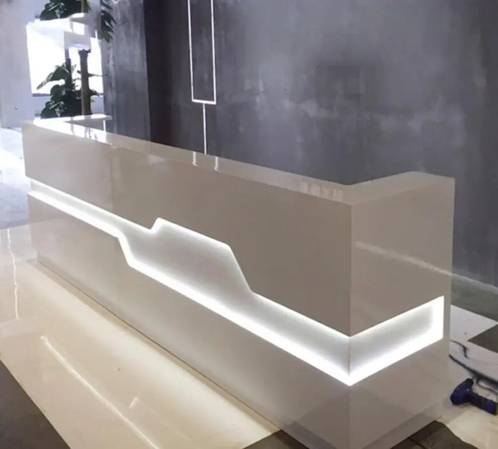 Wholesale Priceartificial stone Reception Desk Counter High End Modern Luxury LED Light Style Stand Office Solid