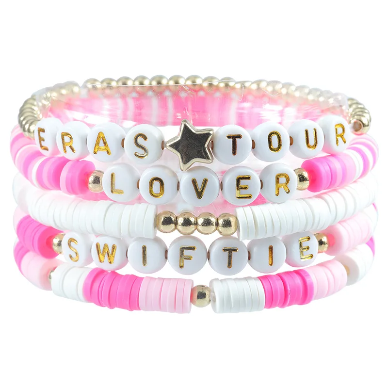 Taylor Bracelets Singer Inspired Friendship Set for Women Clay Beads Bracelet for Swiftie Fans Summer Bohemian Bracelet