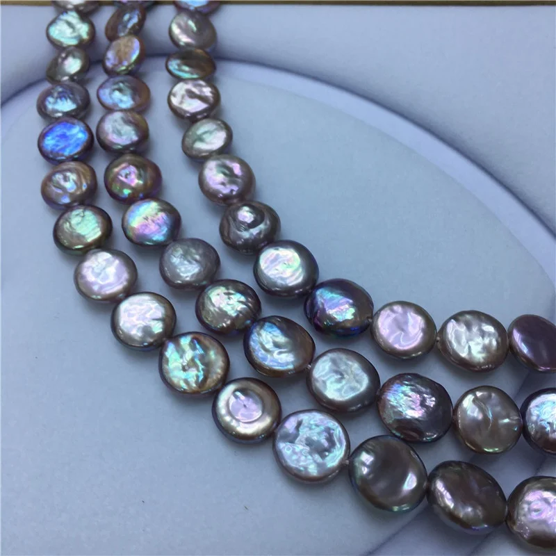 12-13 Large Big Size Genuine FreshWater Coin Shape Pearl Beads String Loose Pearls Strand