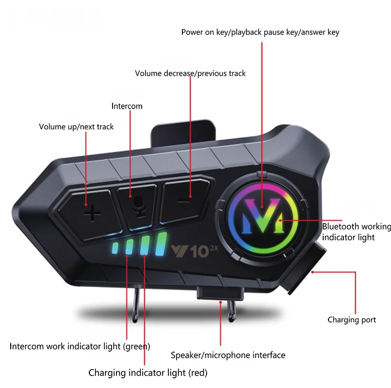 Y10-2x Intercom Version Bluetooth Earphones Motorcycle Bluetooth Subwoofer Earphones