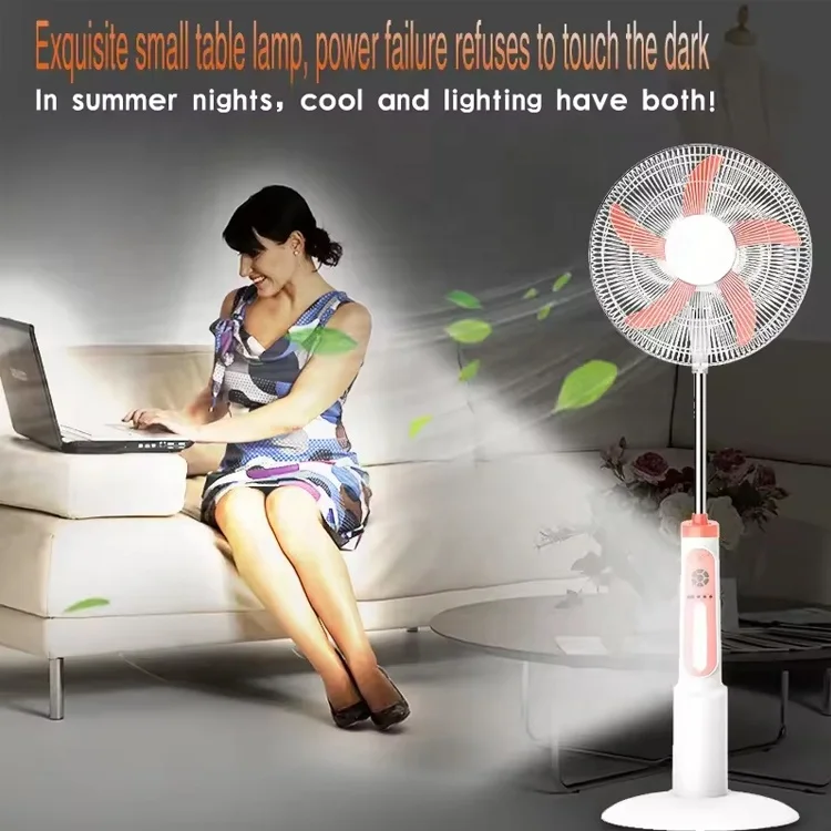 ZRACO 16 Inch 5 Blades 3 Speeds Lighting Standing Electric Cooling Remote Control Rechargeable Fan with Solar Panel