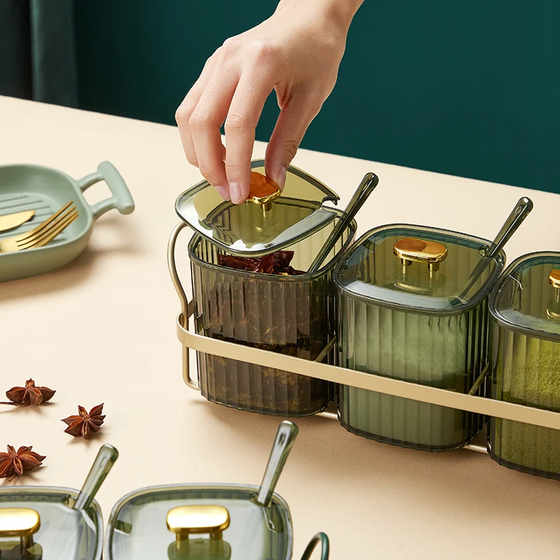 JiuYue Iron Spices Jars Containers With Spoon Storage Sets